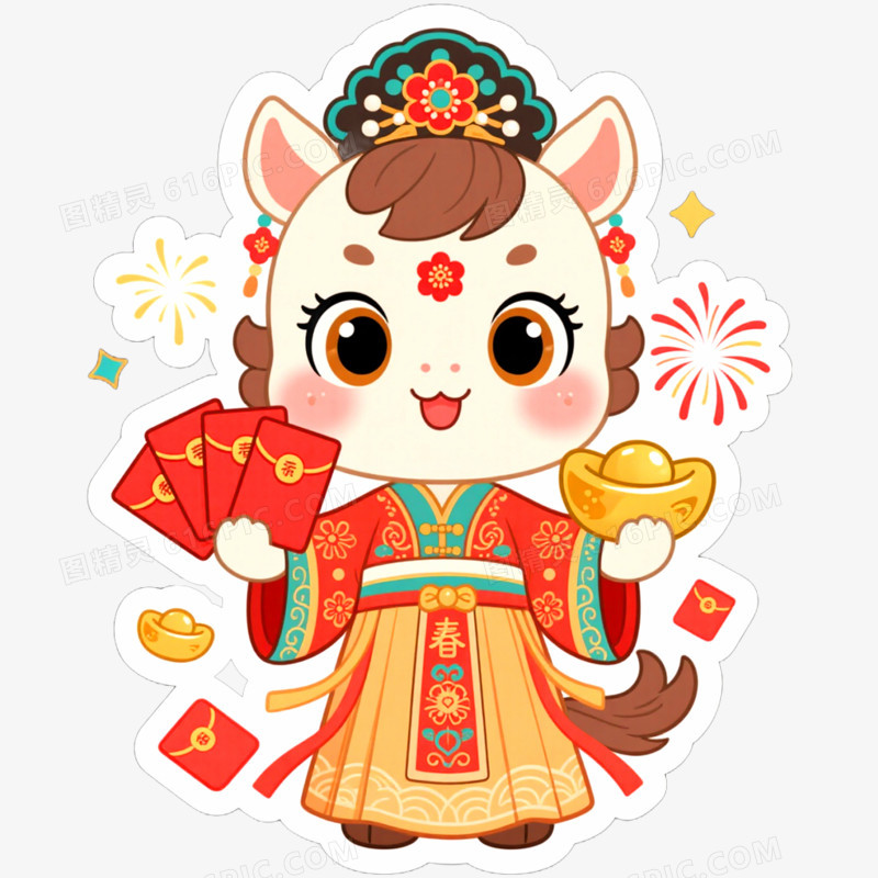 手绘插画国潮马年形象IP免抠元素
