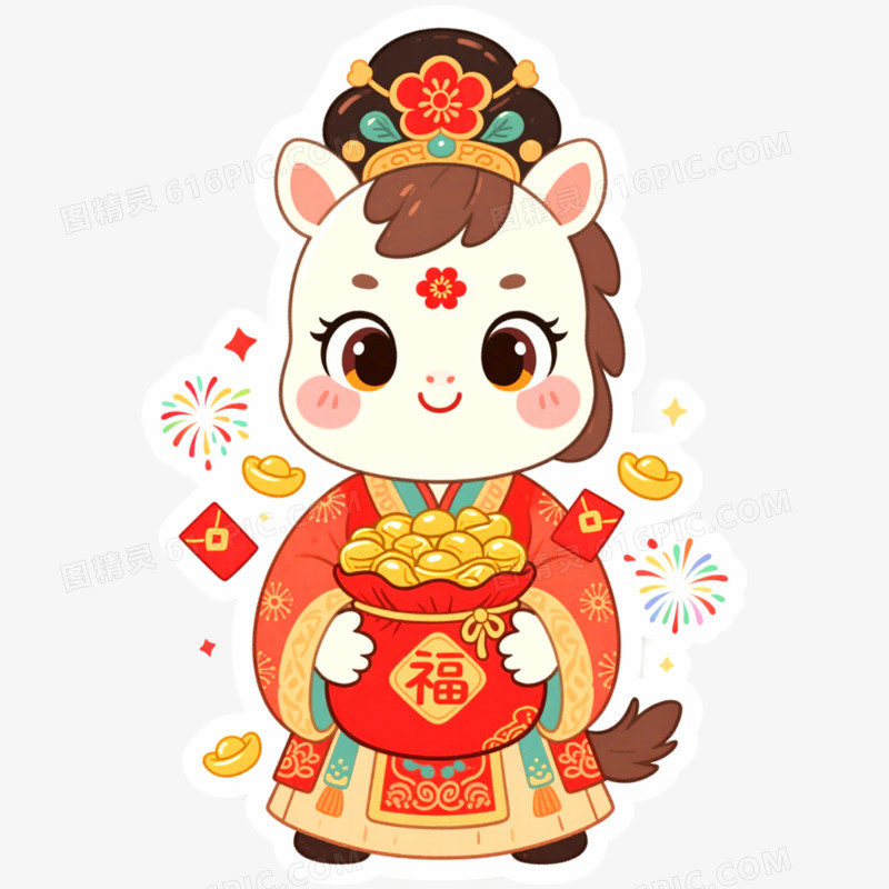 手绘插画国潮马年形象IP免抠元素