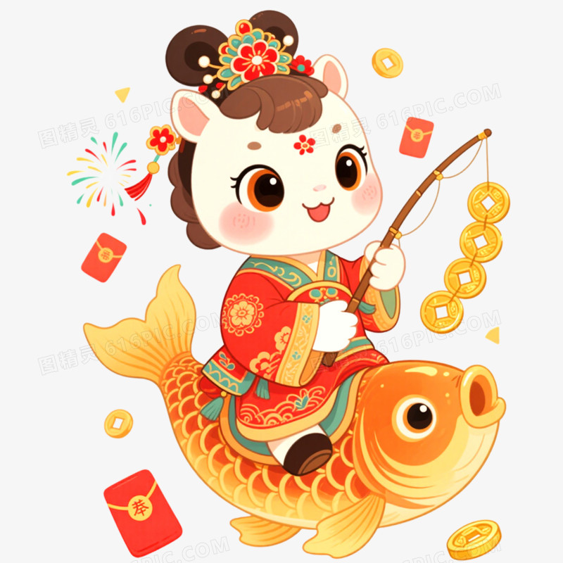 手绘插画国潮马年形象IP免抠元素