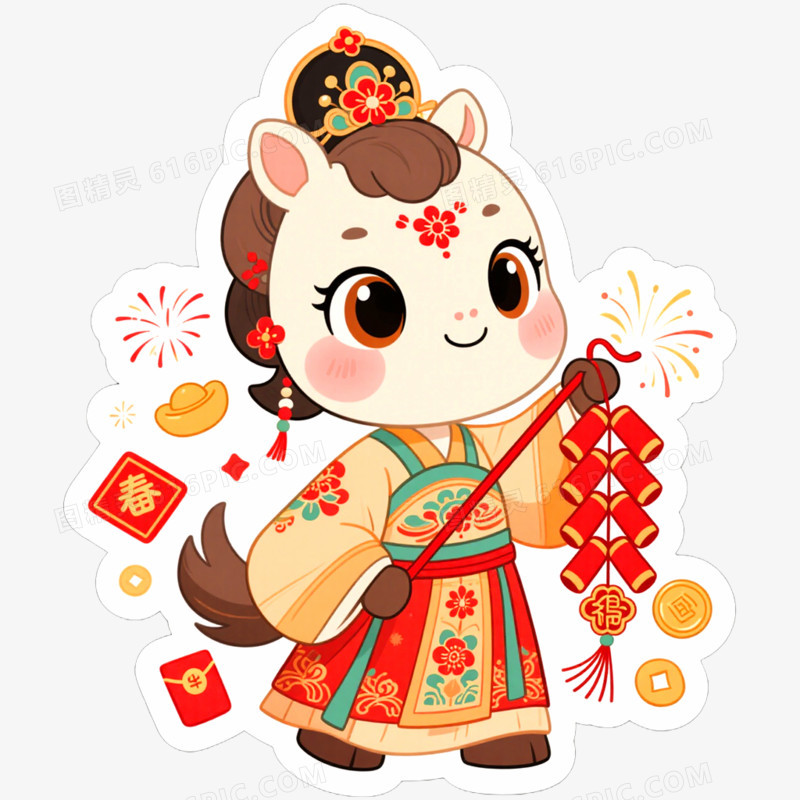 手绘插画国潮马年形象IP免抠元素