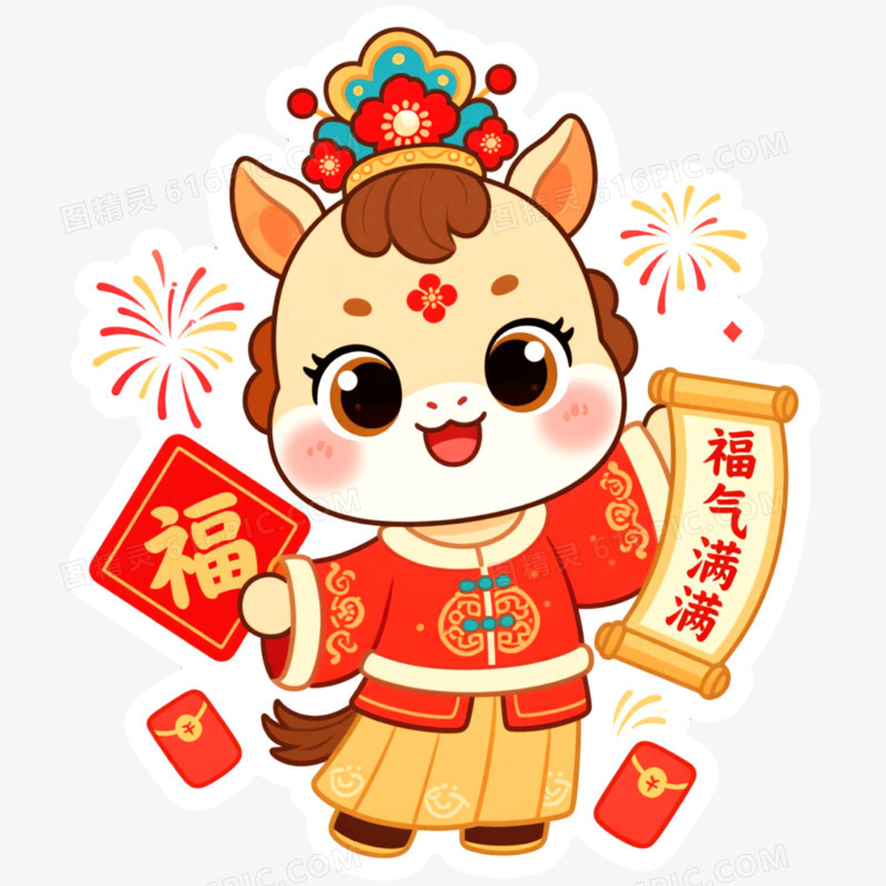 手绘插画国潮马年形象IP免抠元素