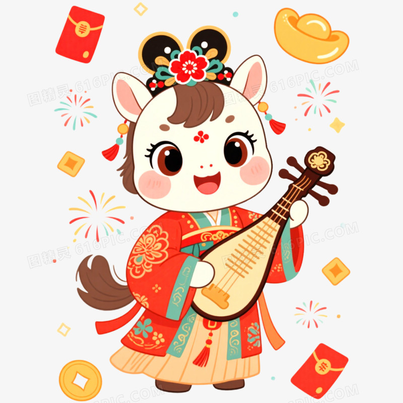 手绘插画国潮马年形象IP免抠元素