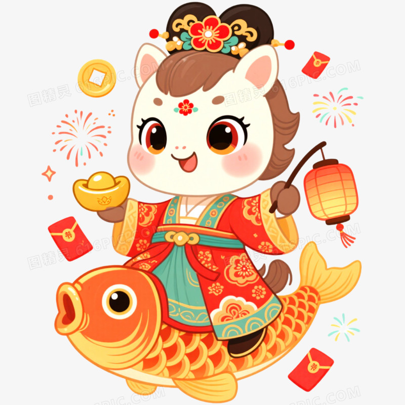 手绘插画国潮马年形象IP免抠元素