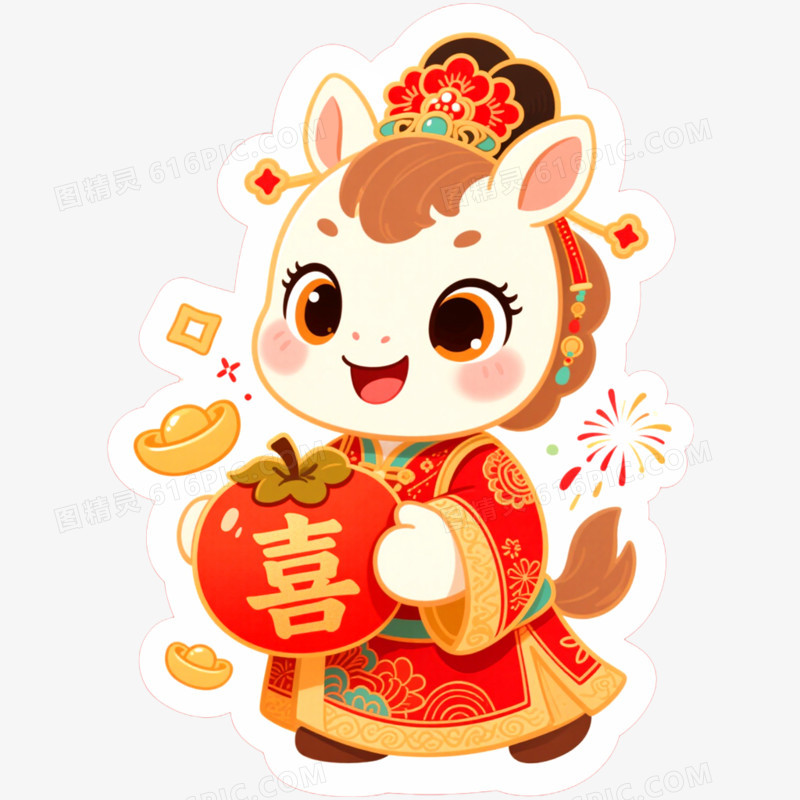 手绘插画国潮马年形象IP免抠元素