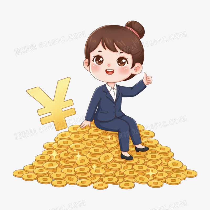 卡通手绘发财插画免抠元素