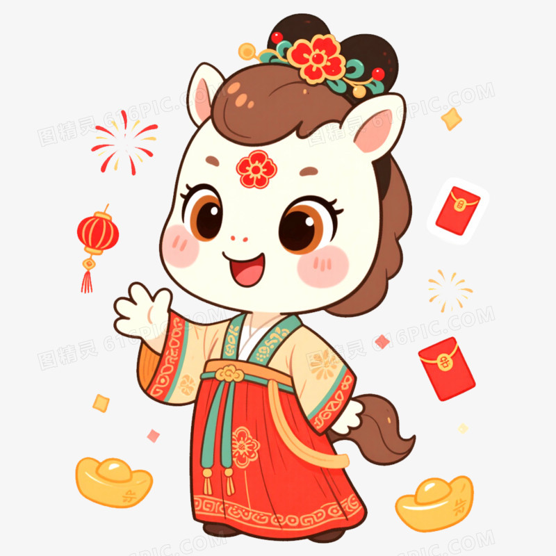 手绘插画国潮马年形象IP免抠元素