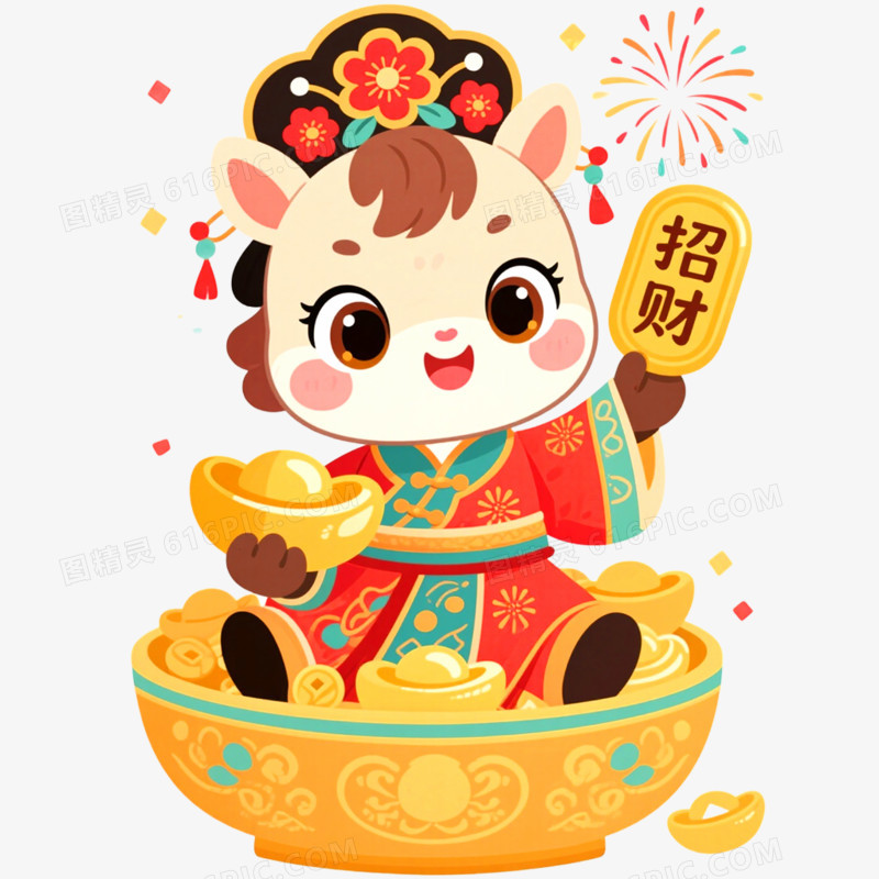 手绘插画国潮马年形象IP免抠元素