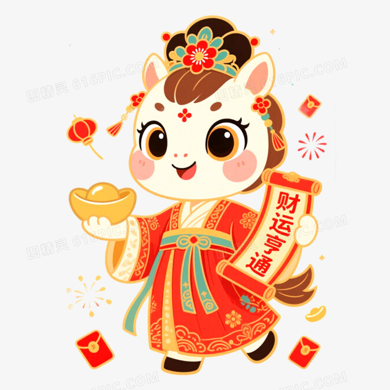 手绘插画国潮马年形象IP免抠元素
