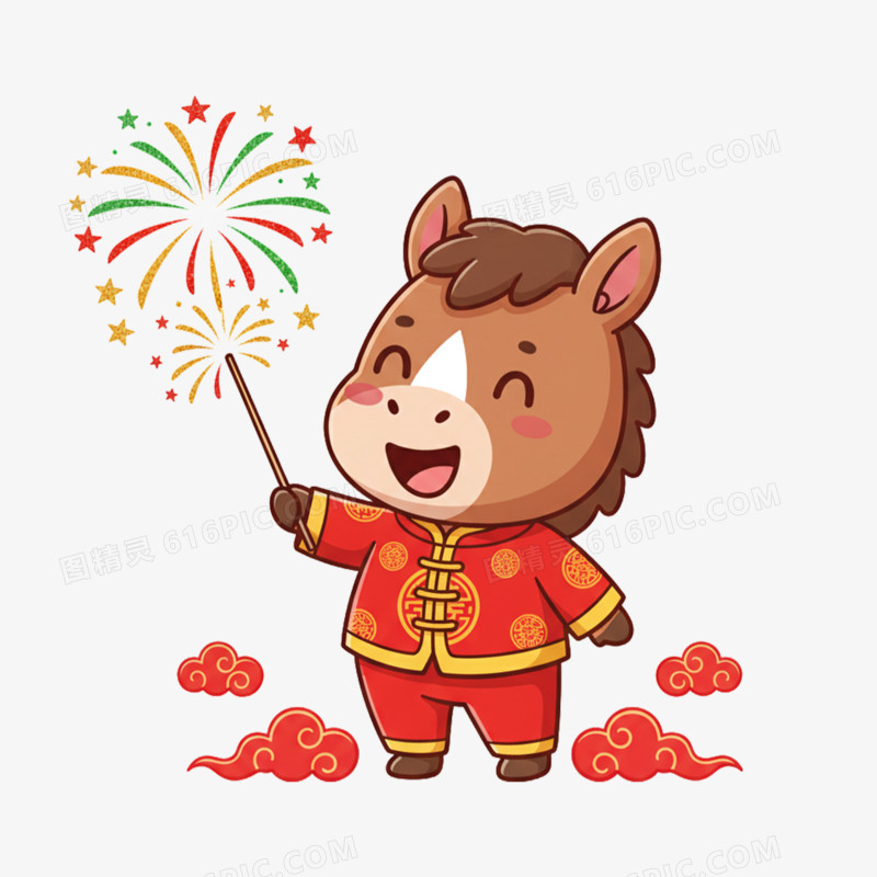 卡通手绘放烟花的卡通小马