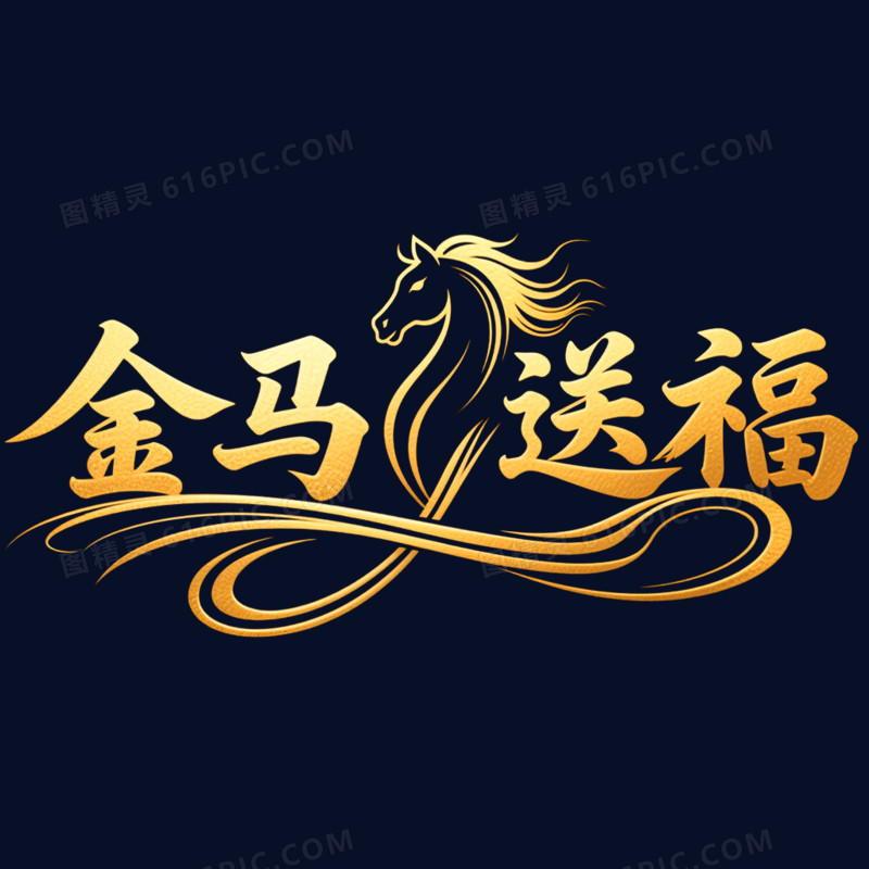 金马送福艺术字免抠元素