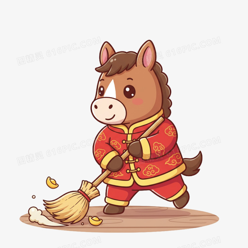 卡通手绘马年生肖扫地免抠元素