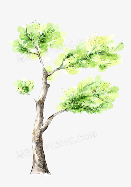 手绘彩绘绿色树木涂鸦