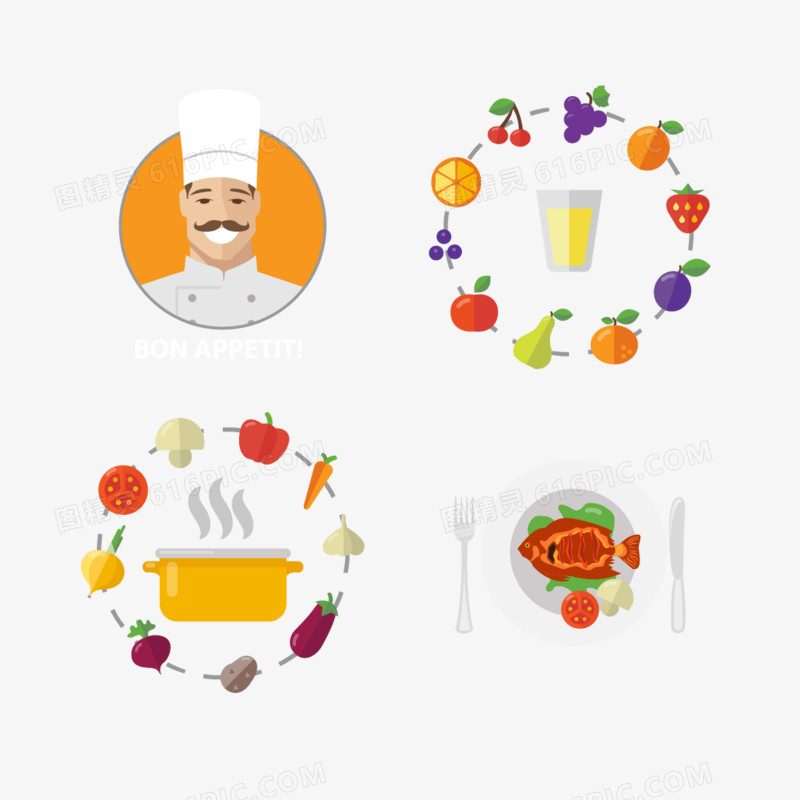 矢量厨师水果和蔬菜