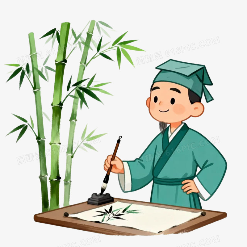 胸有成竹寓言故事插画免抠元素