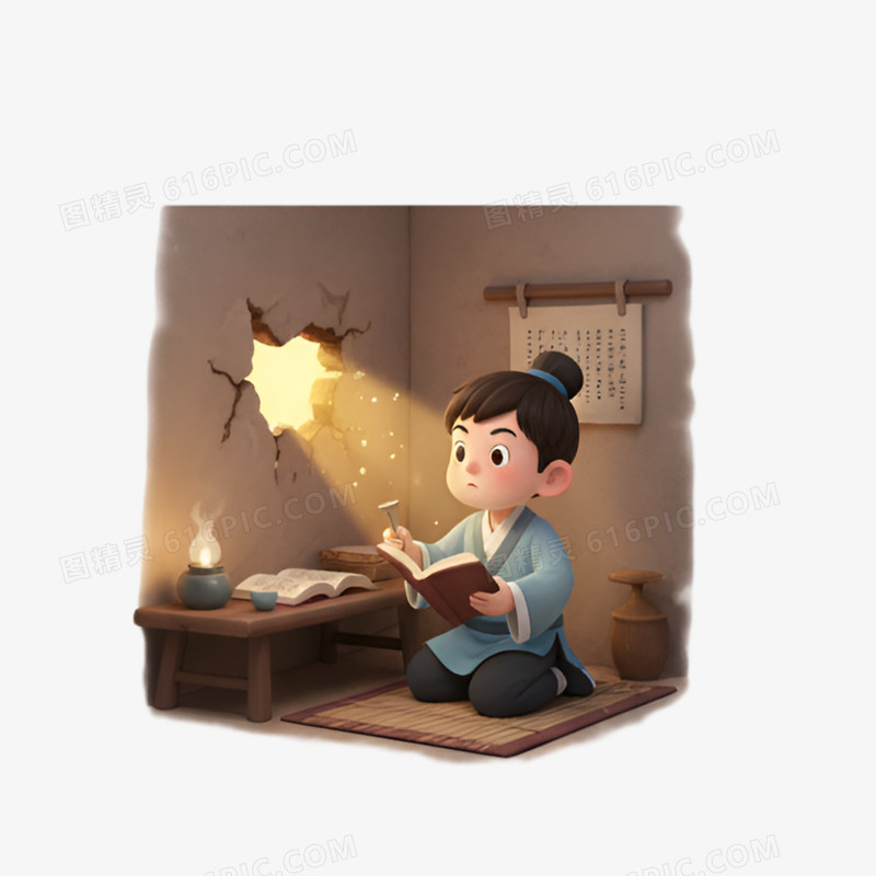 卡通手绘成语凿壁偷光免抠元素