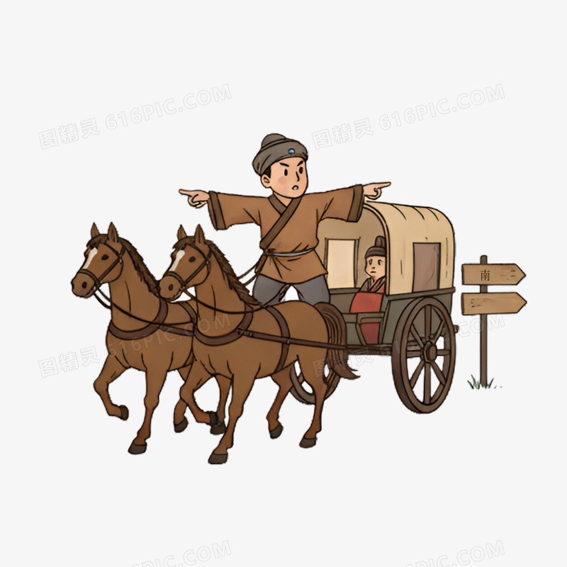 卡通手绘成语南辕北辙免抠元素