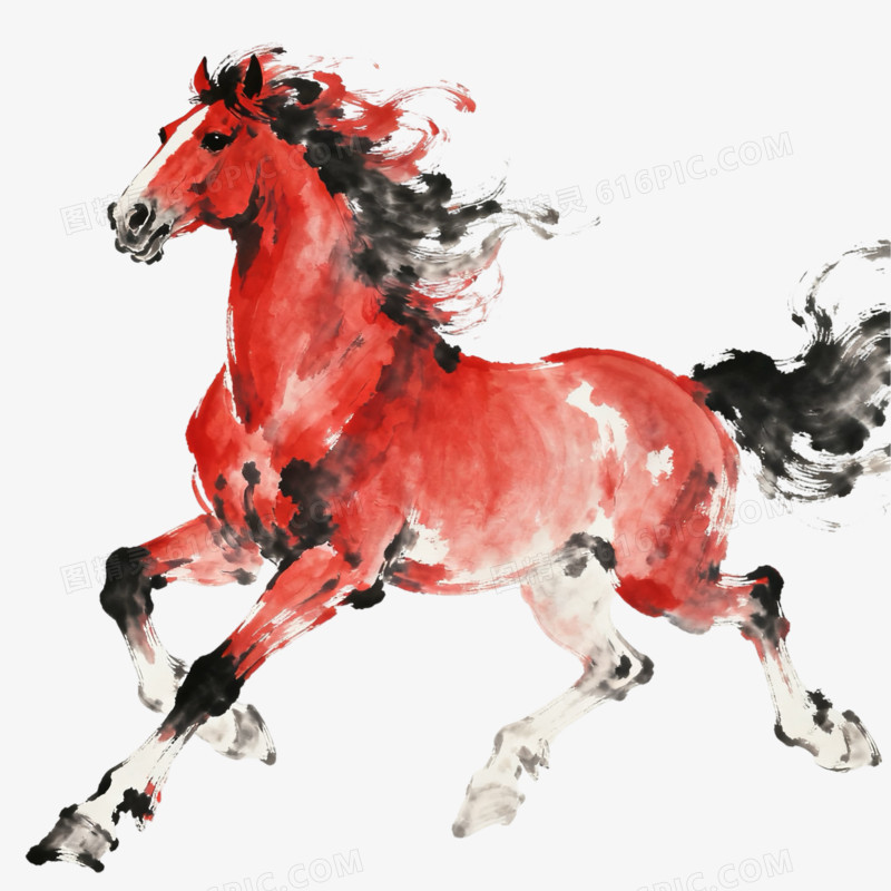水墨风奔跑的骏马马形象免抠元素