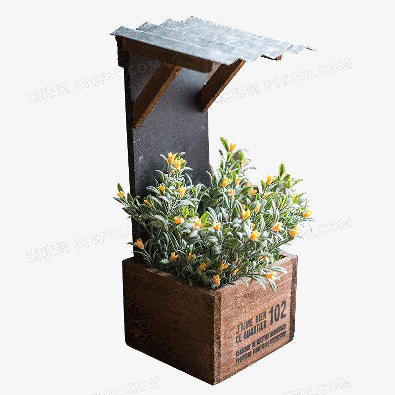 铁皮房檐木花盒-