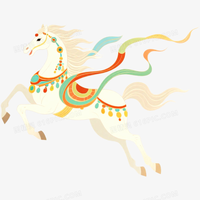 手绘插画敦煌神兽马年形象免抠元素