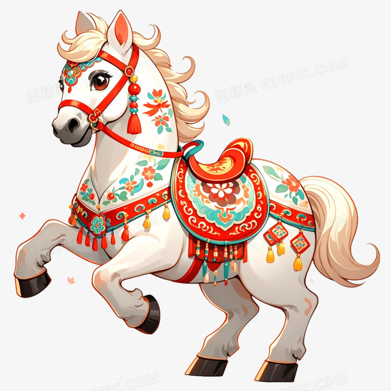 手绘插画新年马年形象免抠元素