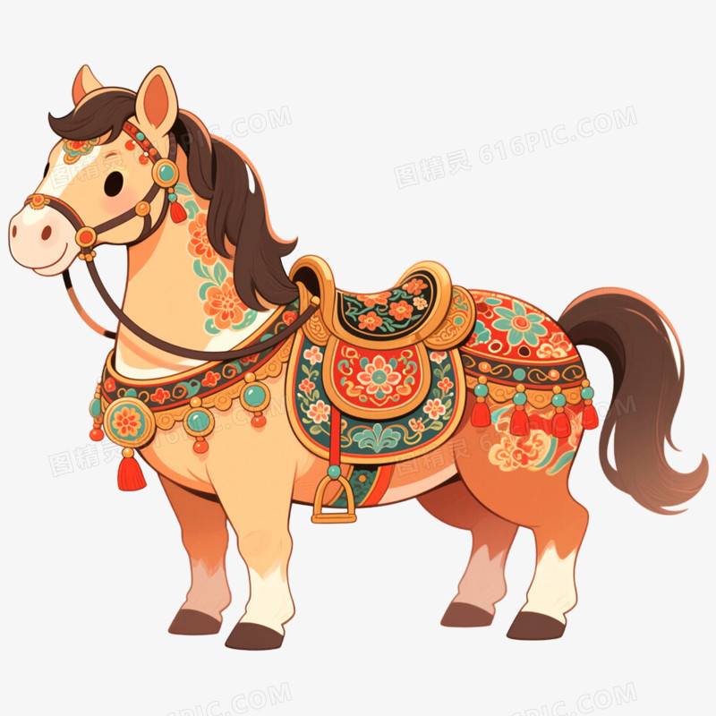 手绘插画新年马年形象免抠元素