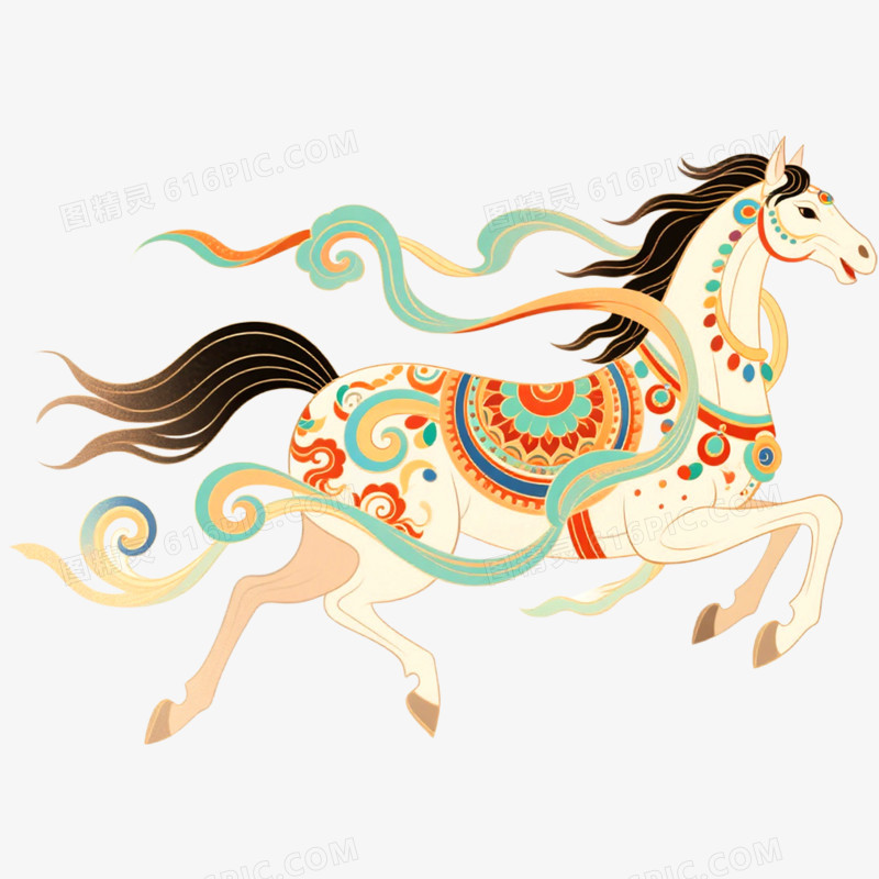 手绘插画敦煌神兽马年形象免抠元素