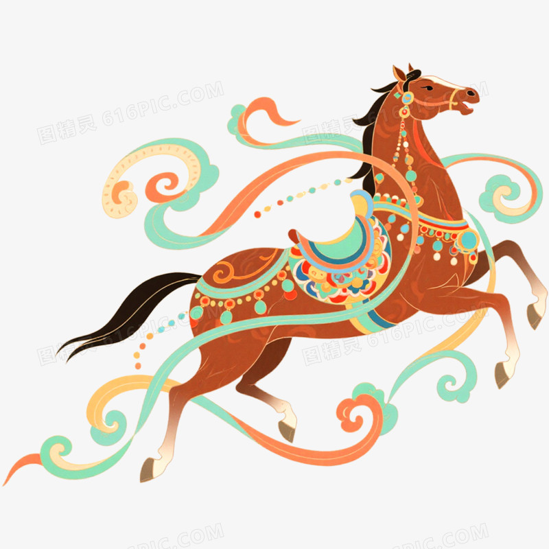手绘插画敦煌神兽马年形象免抠元素