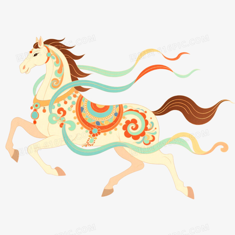 手绘插画敦煌神兽马年形象免抠元素