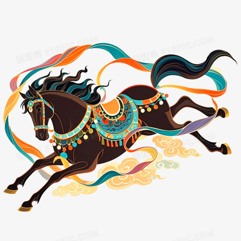 手绘插画敦煌神兽马年形象免抠元素