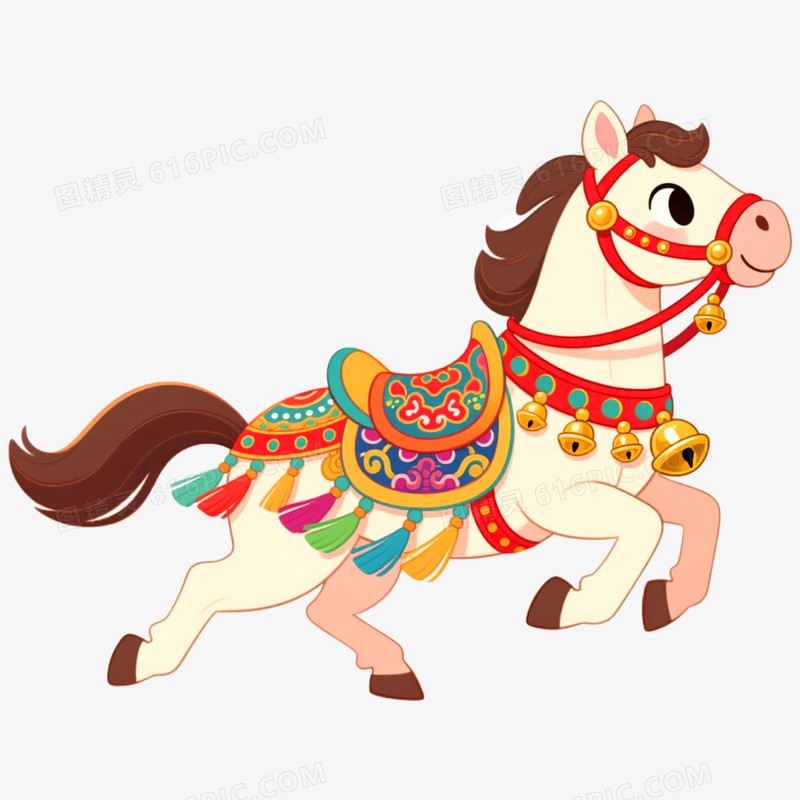手绘插画新年马年形象免抠元素