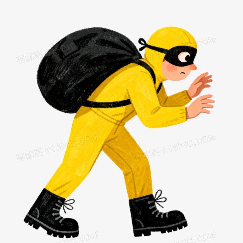 手绘插画小偷劫匪形象免抠元素