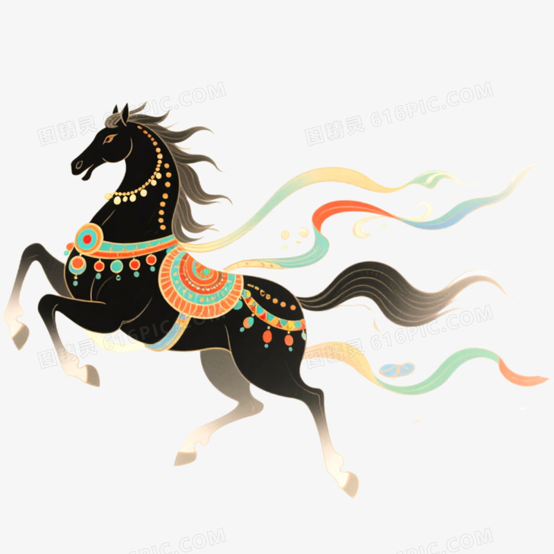 手绘插画敦煌神兽马年形象免抠元素
