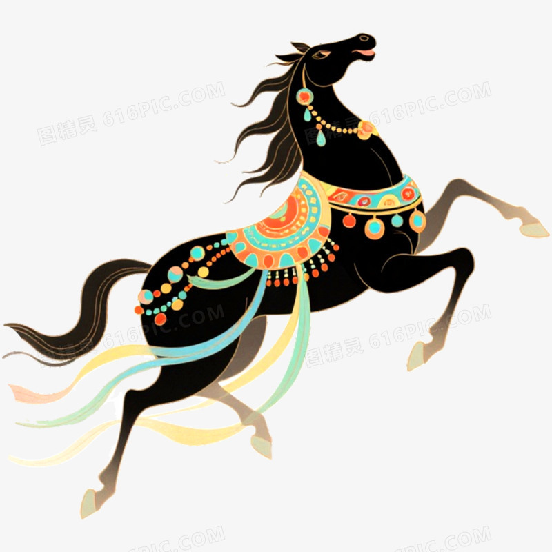 手绘插画敦煌神兽马年形象免抠元素
