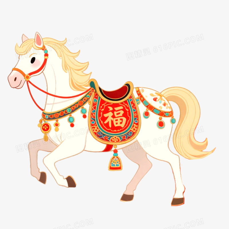 手绘插画新年马年形象免抠元素