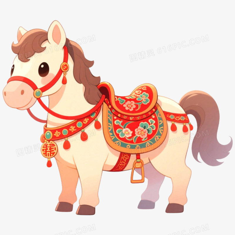 手绘插画新年马年形象免抠元素