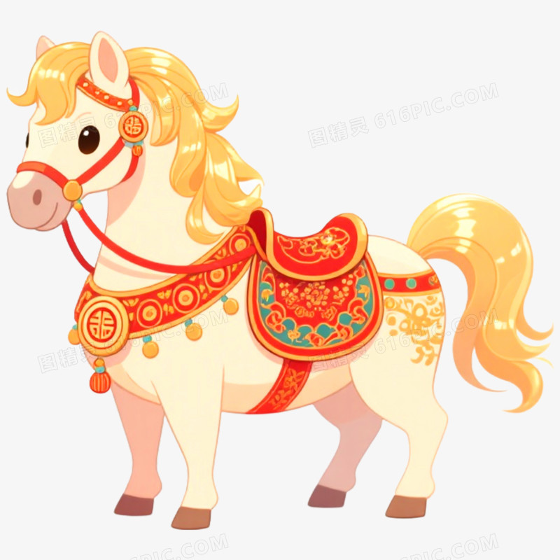 手绘插画新年马年形象免抠元素