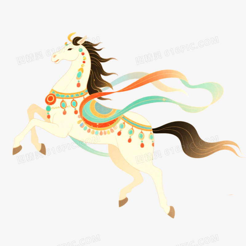 手绘插画敦煌神兽马年形象免抠元素