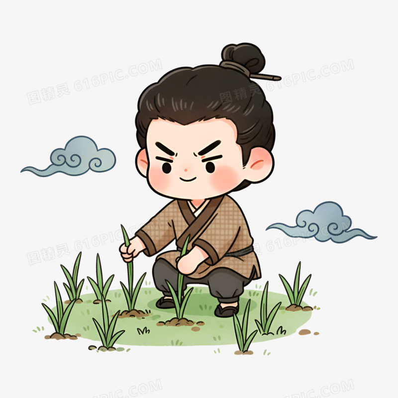 卡通手绘成语拔苗助长免抠元素