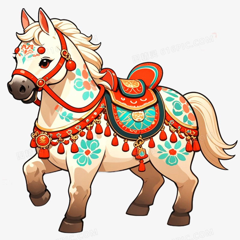 手绘插画新年马年形象免抠元素