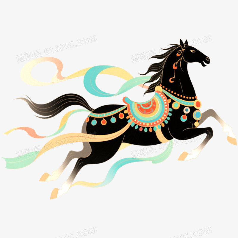 手绘插画敦煌神兽马年形象免抠元素
