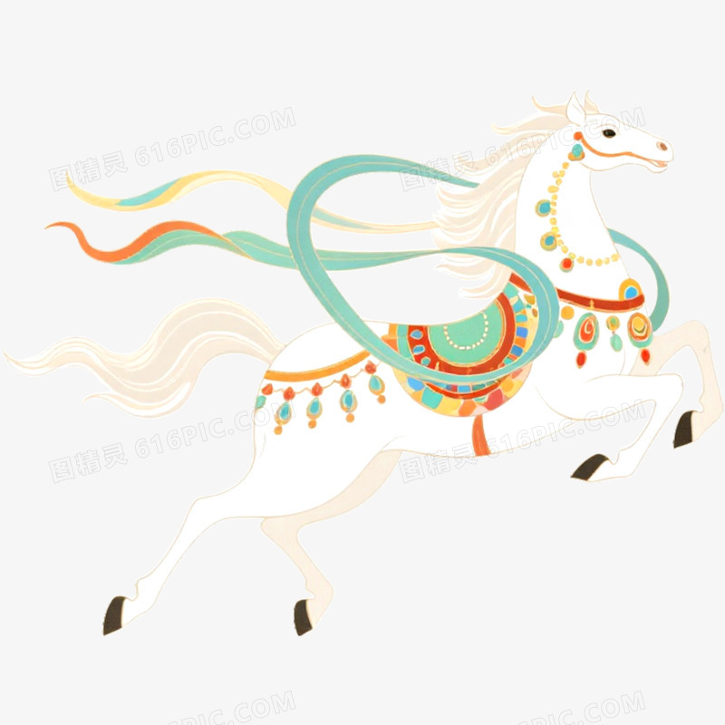 手绘插画敦煌神兽马年形象免抠元素
