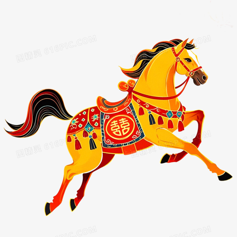 手绘插画马年骏马形象免抠元素