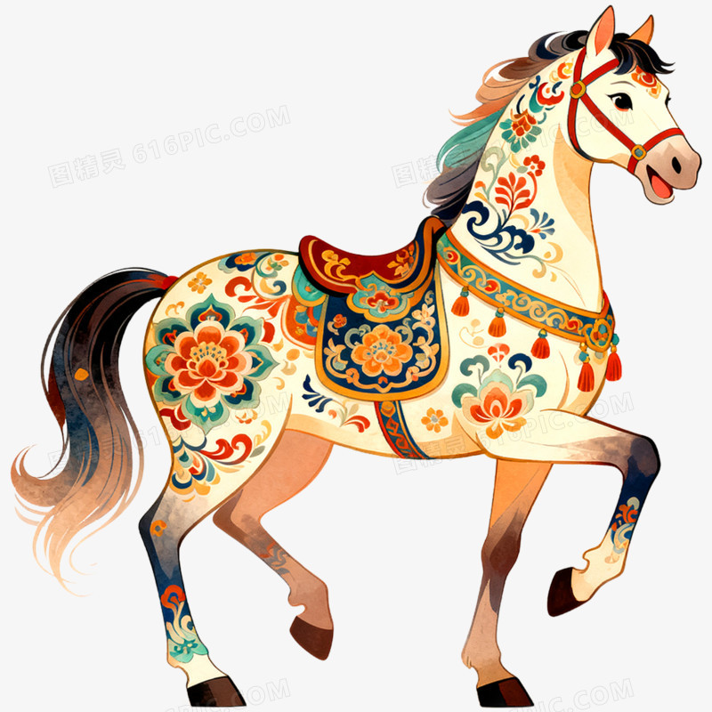 手绘插画马年骏马形象免抠元素