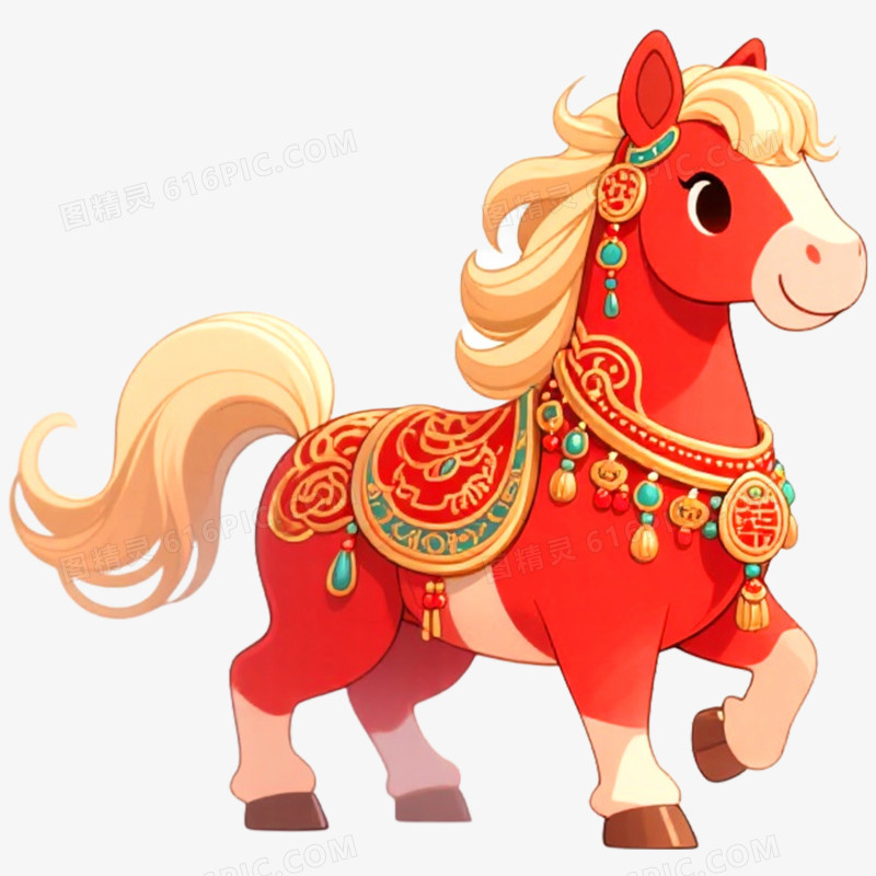 手绘插画新年马年形象免抠元素