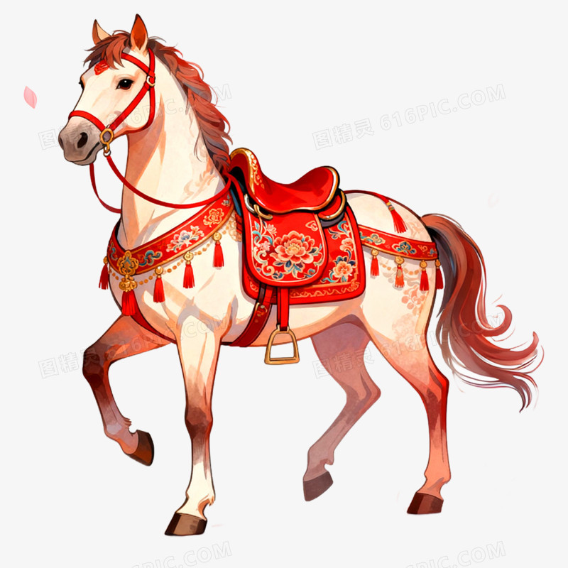 手绘插画马年骏马形象免抠元素