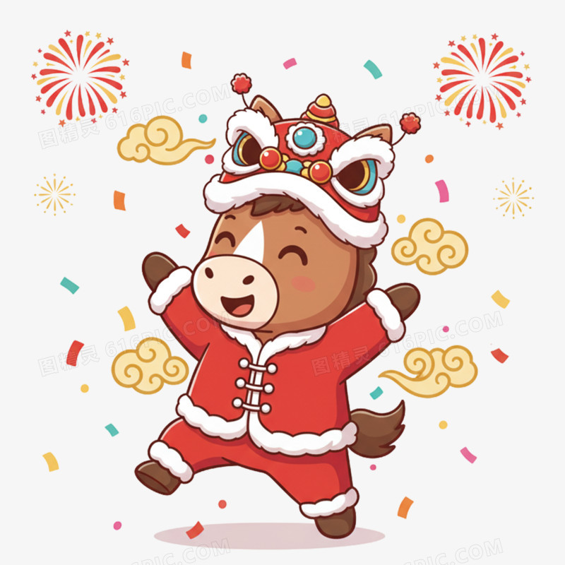 2026马年生肖开心庆祝新年免抠元素