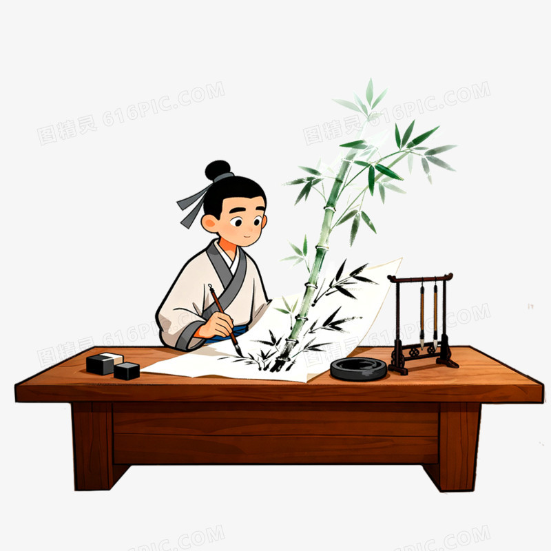 手绘插画胸有成竹免抠元素
