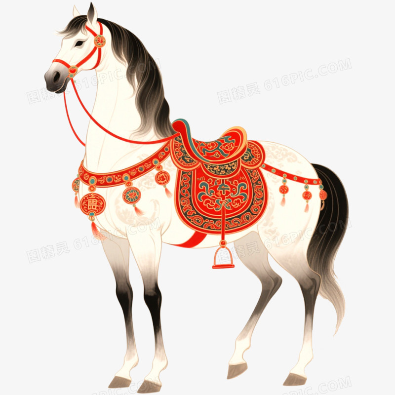 手绘插画马年骏马形象免抠元素
