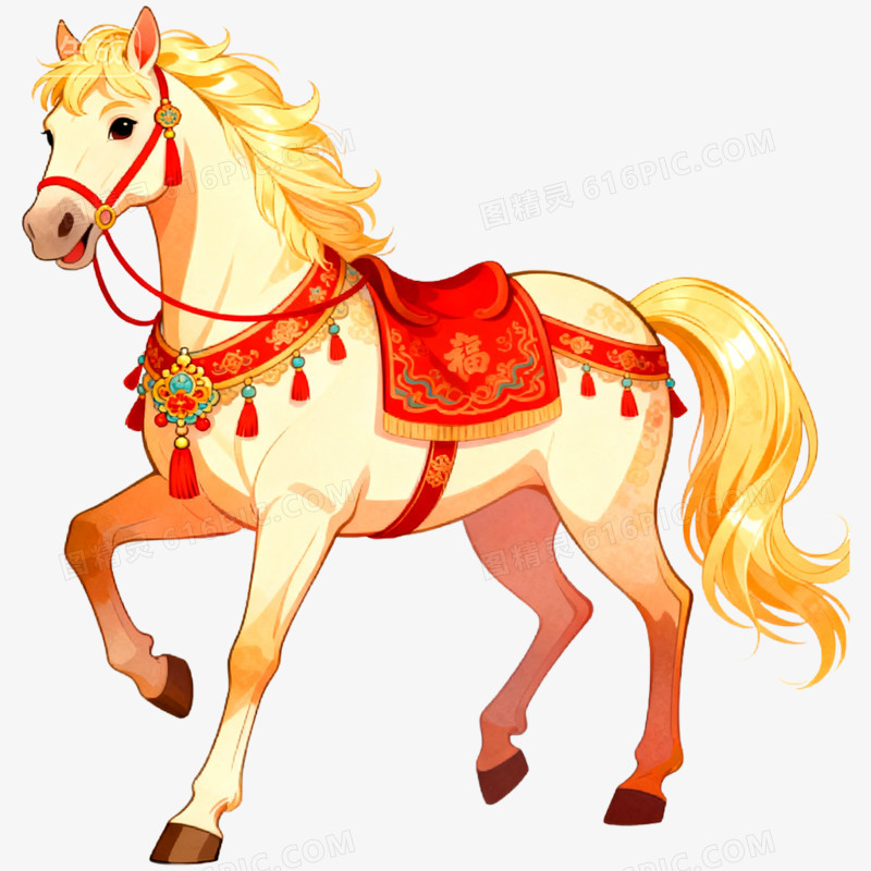 手绘插画马年骏马形象免抠元素
