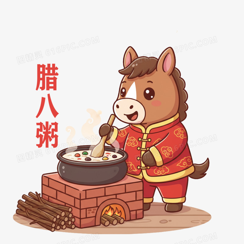 2026马年生肖煮腊八粥免抠元素